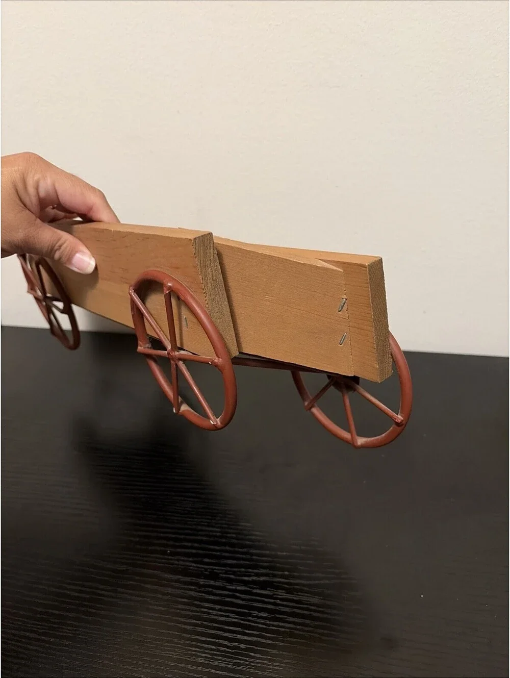 Vintage Wood Metal Wagon Wall Pocket Folk Art Farmhouse Home Interiors Decor